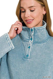 Zenana Fleece Washed High Neck Kangaroo Pocket Sweatshirt - Trendsi - Flyclothing LLC