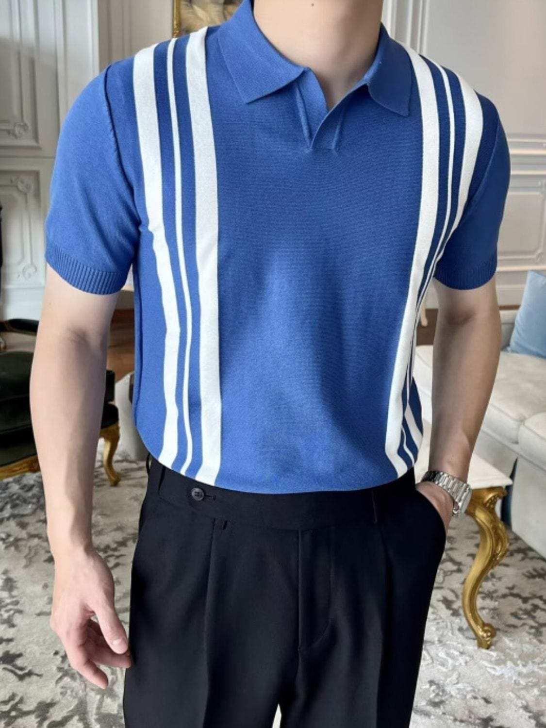 Men's Plus Size Contrast Collared Neck Short Sleeve Polo - Trendsi - Flyclothing LLC