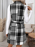 Perfee Tied Plaid Vest Coat - Trendsi