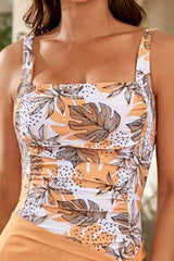 Printed Square Neck Wide Strap One-Piece Swimwear - Trendsi - Flyclothing LLC