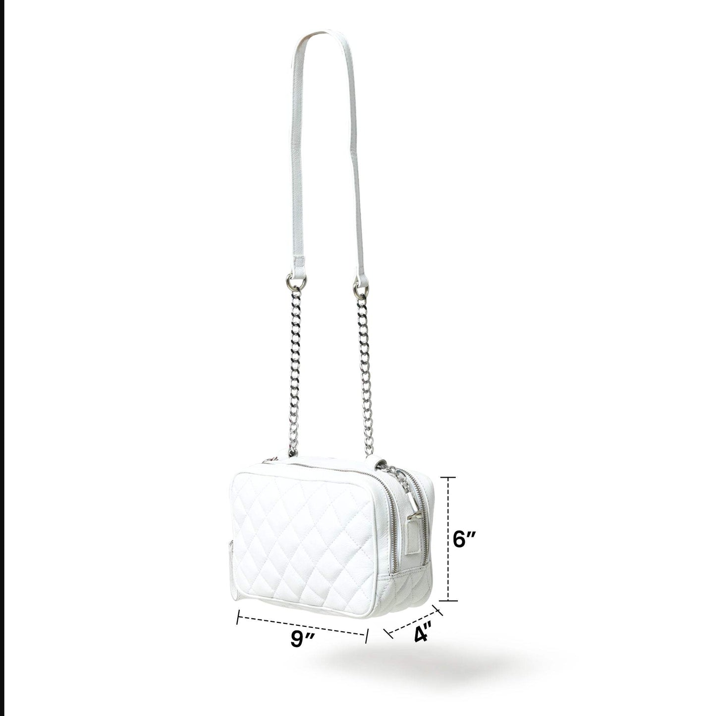 Mini Quilted Crossbody Bag, White - Classy Leather Bags - Flyclothing LLC