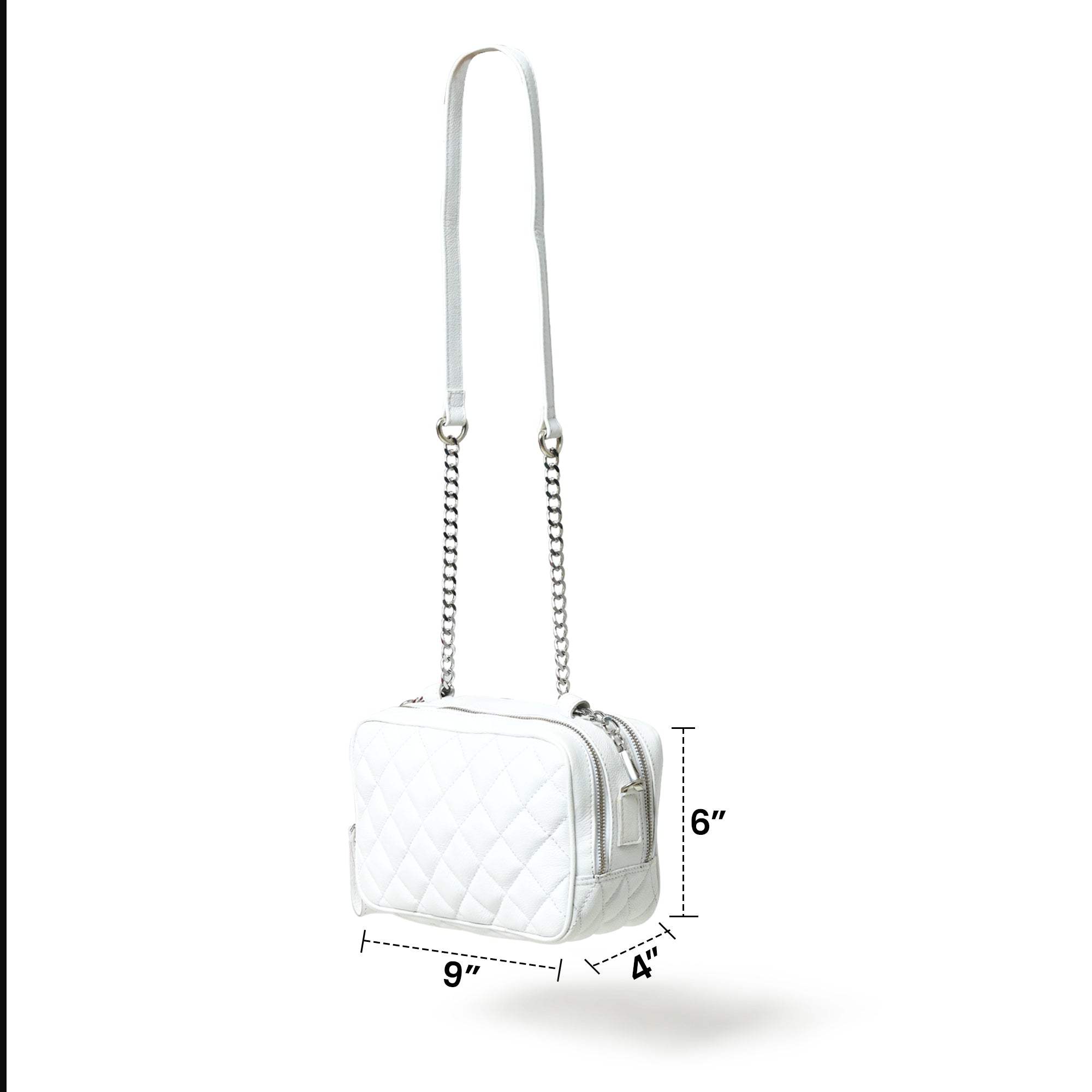 Mini Quilted Crossbody Bag, White - Classy Leather Bags - Flyclothing LLC