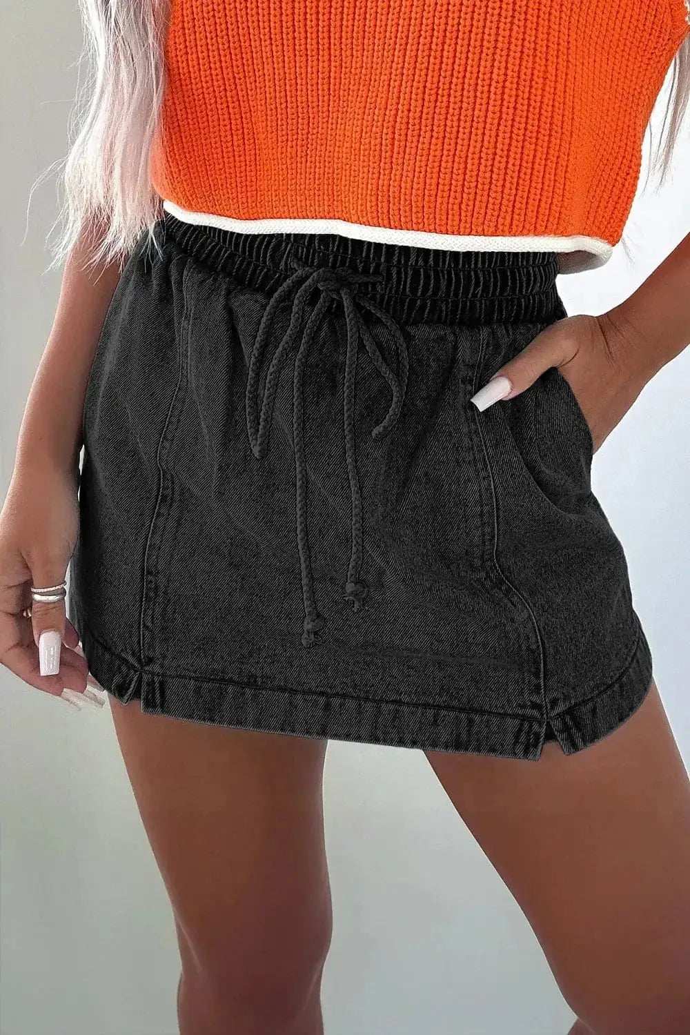 Drawstring High Waist Denim Shorts - Trendsi - Flyclothing LLC