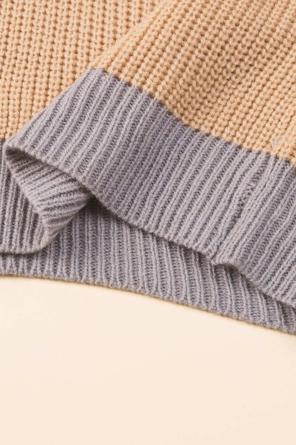 Color Block Round Neck Drop Shoulder Sweater - Trendsi - Flyclothing LLC