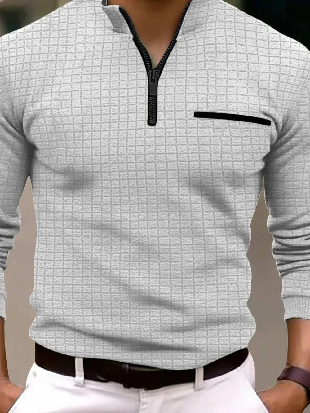 Men's Full Size Quarter Zip Long Sleeve Polo Plus Size - Trendsi - Flyclothing LLC