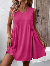 Ivy Lane Ruched V-Neck Sleeveless Mini Dress - Trendsi - Flyclothing LLC