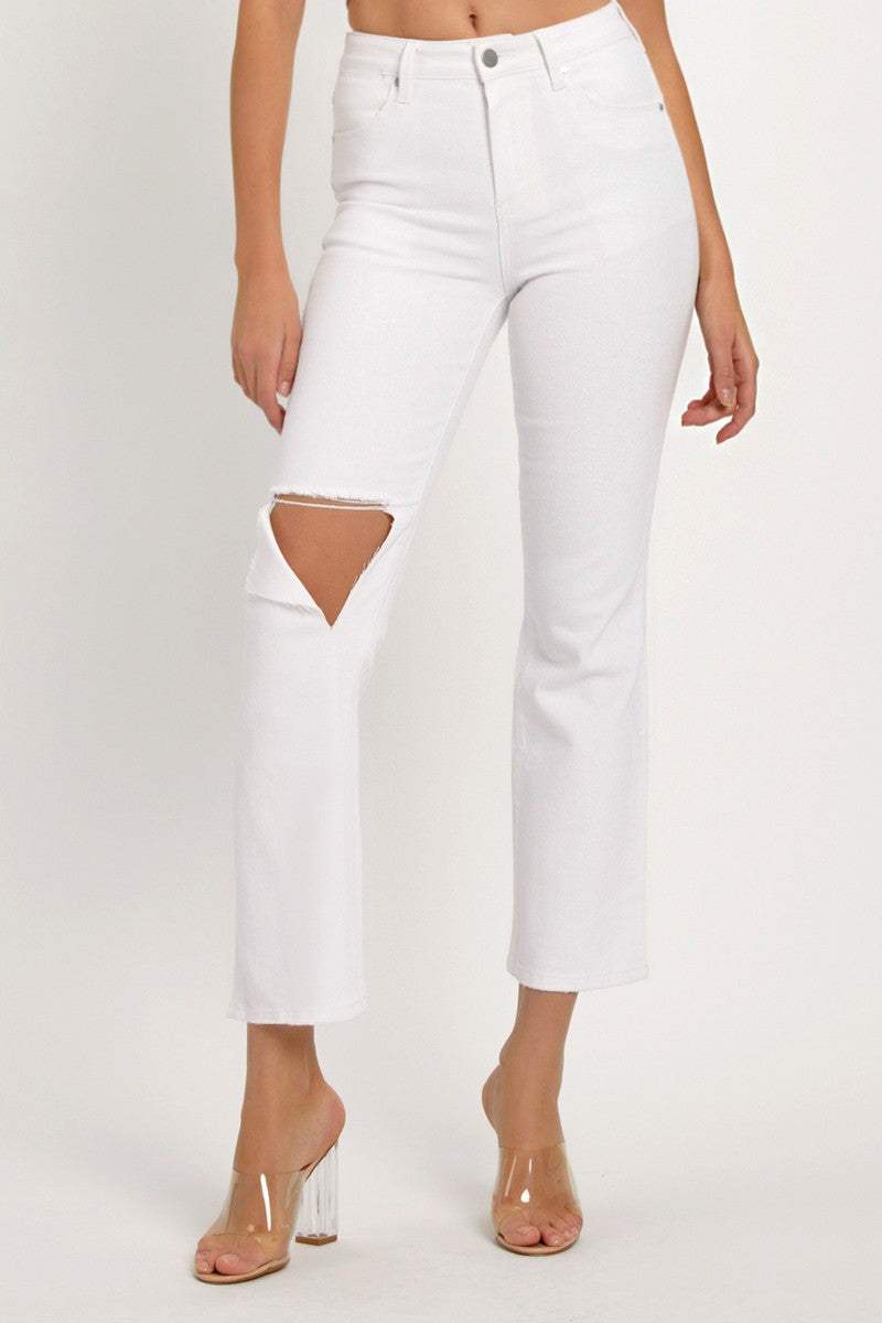 RISEN Full Size Distressed Cropped Straight Jeans - Trendsi - Flyclothing LLC