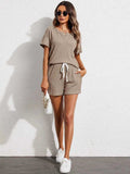 Notched Short Sleeve Top and Shorts Set - Trendsi - Flyclothing LLC