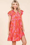 Mittoshop Leaf Print Ruffle Sleeve Tiered Mini Dress - Trendsi
