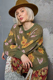 POL Floral Pattern Round Neck Balloon Sleeve Sweater - Trendsi - Flyclothing LLC