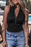 Zip Up Mock Neck Sleeveless Bodysuit - Flyclothing LLC