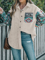 Perfee Pocketed Geometric Collared Neck Shacket - Trendsi - Flyclothing LLC