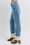 Judy Blue Full Size High Waist Shearling Cuff Straight Plus Size - Trendsi