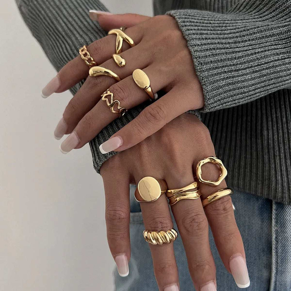 10-Piece Alloy Geometric Ring - Trendsi - Flyclothing LLC