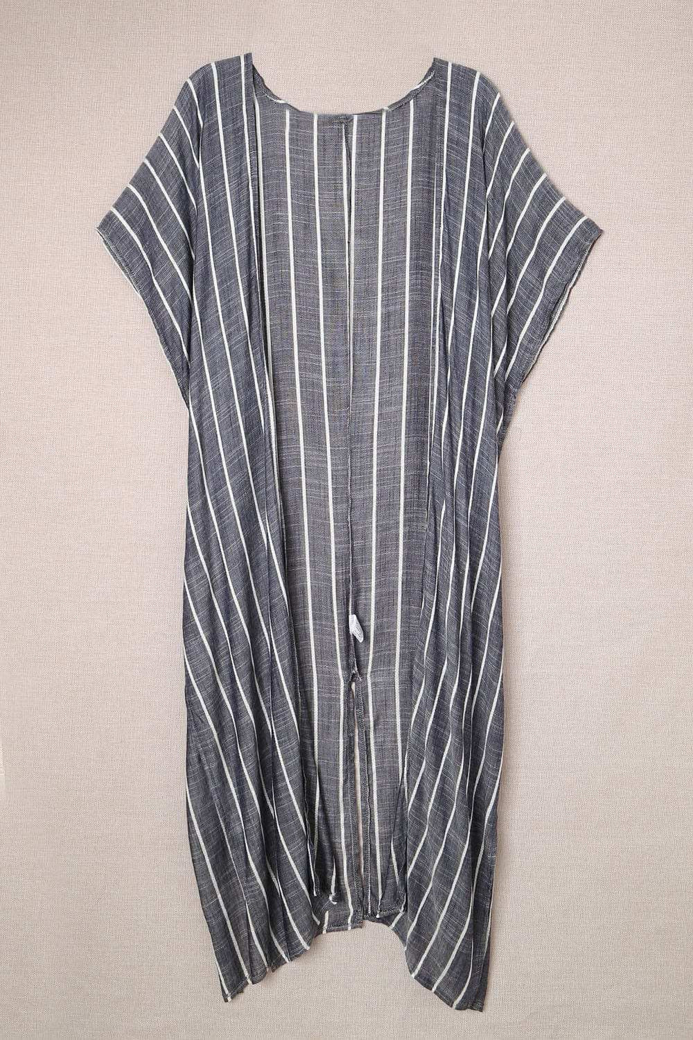 Striped Open Front Longline Cover Up - Trendsi - Flyclothing LLC