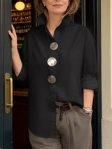 Full Size Oversized Metal Button Long Sleeve Shirt Plus Size - Trendsi - Flyclothing LLC