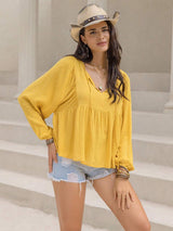 Swiss Dot Tie Neck Long Sleeve Blouse - Trendsi - Flyclothing LLC