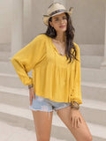 Swiss Dot Tie Neck Long Sleeve Blouse - Trendsi - Flyclothing LLC