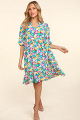 Haptics Bubble Sleeve Floral Ruffled Dress - Trendsi