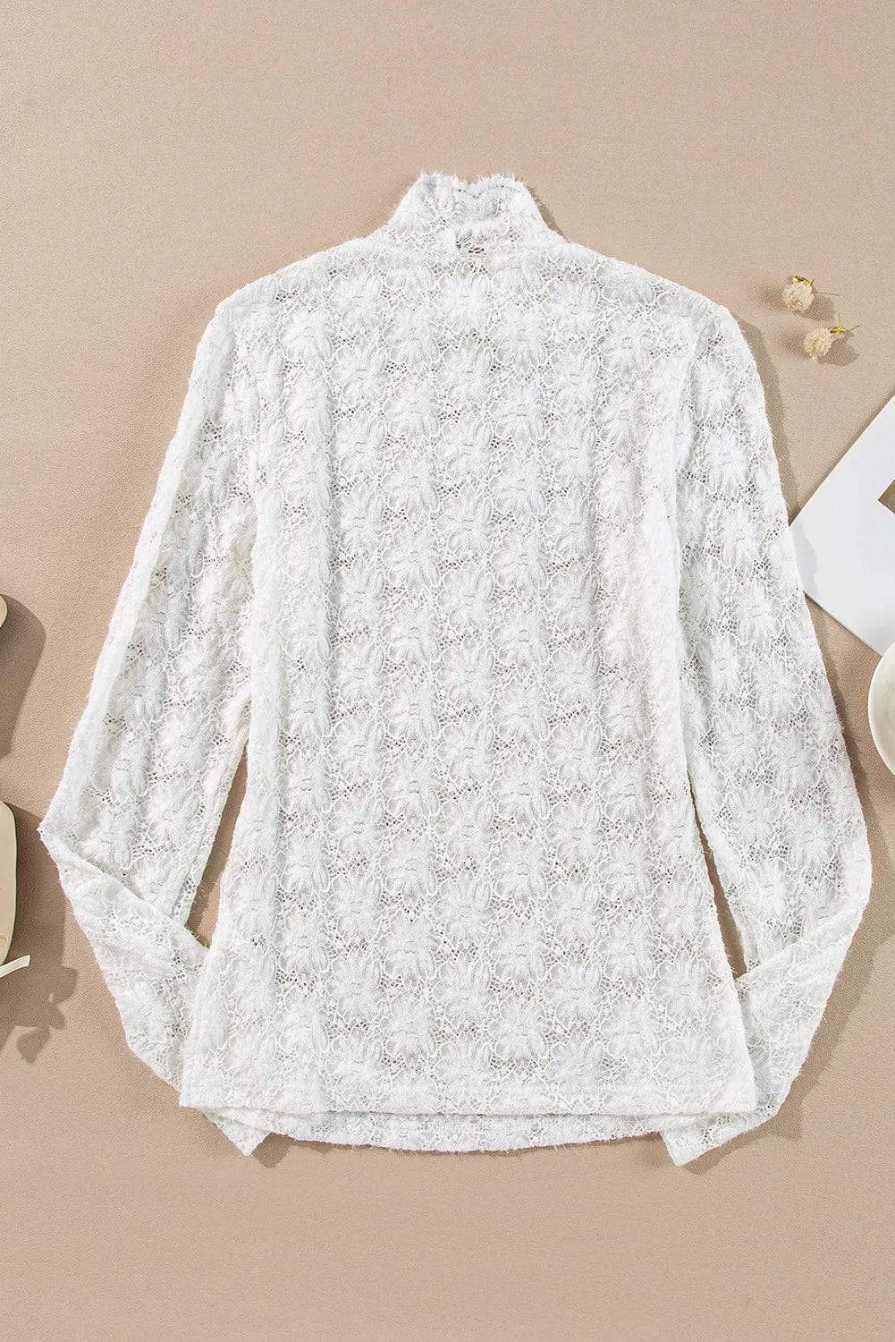 Lace Mock Neck Long Sleeve Top - Trendsi - Flyclothing LLC