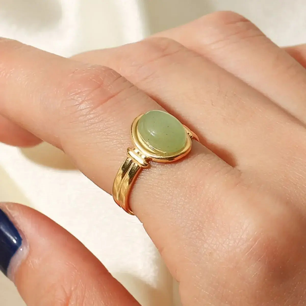 Vintage Natural Stone Gold Plated Adjustable Ring - Trendsi - Flyclothing LLC