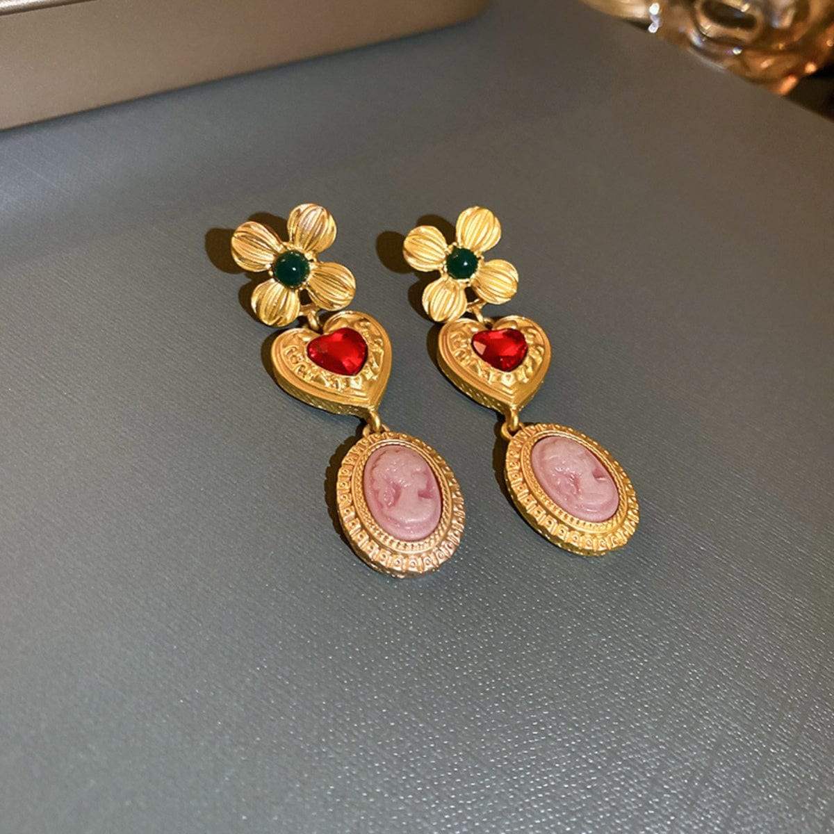 Copper Inlaid Rhinestone Vintage Earrings - Trendsi - Flyclothing LLC