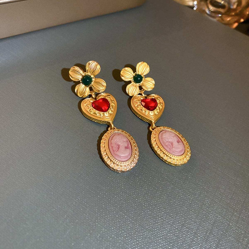 Copper Inlaid Rhinestone Vintage Earrings - Trendsi - Flyclothing LLC