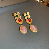 Copper Inlaid Rhinestone Vintage Earrings - Trendsi - Flyclothing LLC