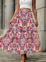 Smocked Printed High Waist Skirt - Trendsi - Flyclothing LLC