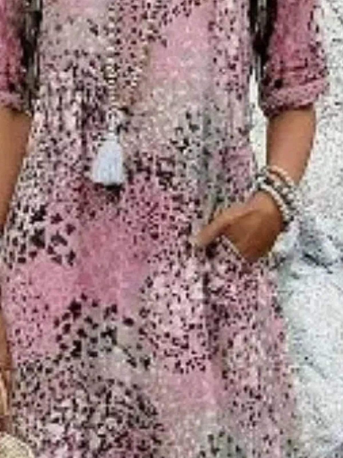 Full Size Printed V-Neck Half Sleeve Dress Plus Size - Trendsi - Flyclothing LLC