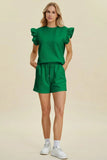 Double Take Full Size Texture Round Neck Ruffle Sleeve Top and Shorts Set - Trendsi