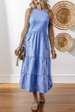 Ribbed Vest Patchwork Tiered Midi Dress with Pockets - Trendsi