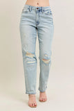 Judy Blue Full Size Mr Repair Stitch Detail Destroy Single Cuff Bf Jeans Plus Size - Trendsi