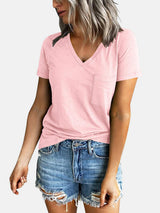Pocketed V-Neck Short Sleeve T-Shirt - Trendsi - Flyclothing LLC