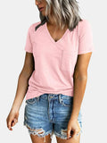 Pocketed V-Neck Short Sleeve T-Shirt - Trendsi