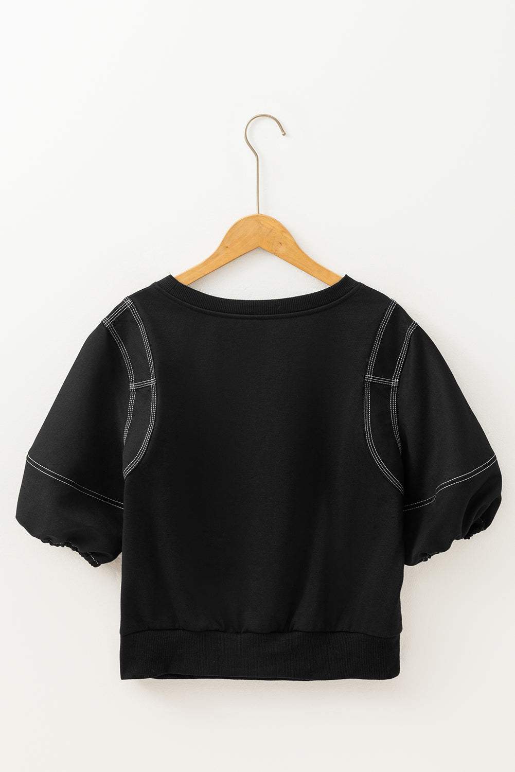 Contrast Stitches Detail Half Sleeve Blouse - Trendsi - Flyclothing LLC