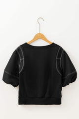 Contrast Stitches Detail Half Sleeve Blouse - Trendsi - Flyclothing LLC