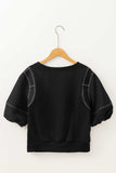 Contrast Stitches Detail Half Sleeve Blouse - Trendsi - Flyclothing LLC