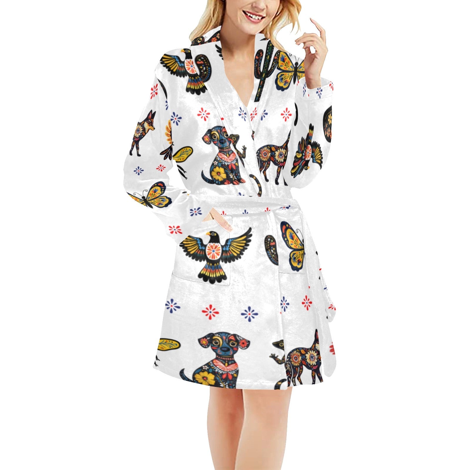 Baha Ranch Colores De Mexico Talavera Floral Animals Robe