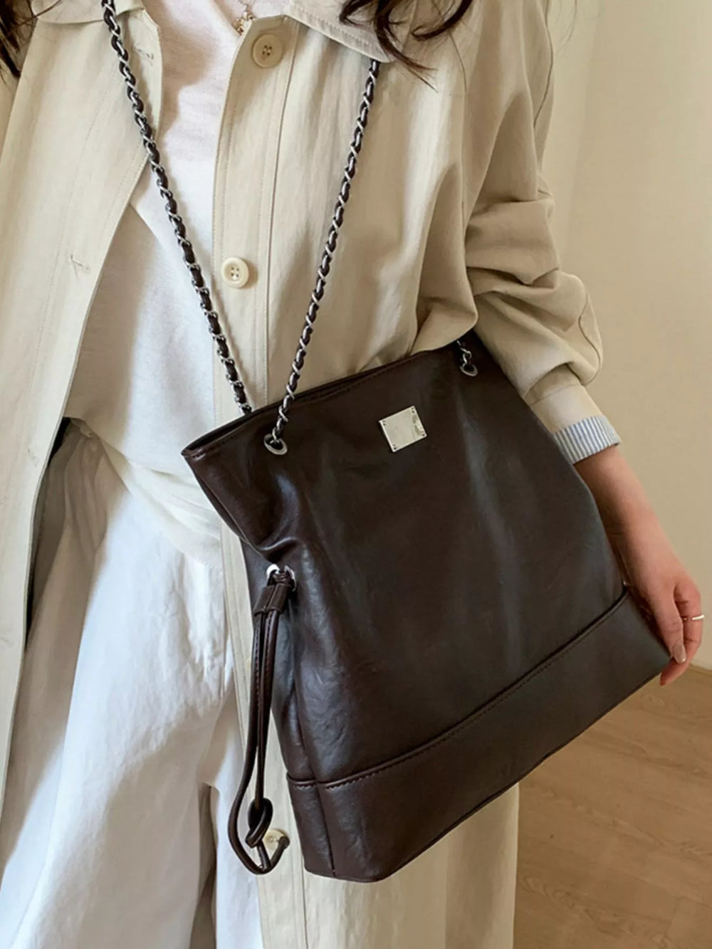 Chain Strap Faux Leather Tote Bag - Trendsi - Flyclothing LLC