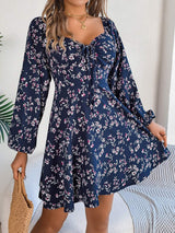Printed Sweetheart Neck Balloon Sleeve Mini Dress - Trendsi - Flyclothing LLC