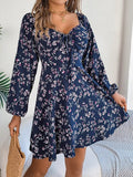 Printed Sweetheart Neck Balloon Sleeve Mini Dress - Trendsi