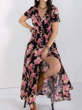 Floral V-Neck Slit Dress - Trendsi - Flyclothing LLC