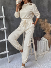 Round Neck Long Sleeve Top and Pants Set - Trendsi