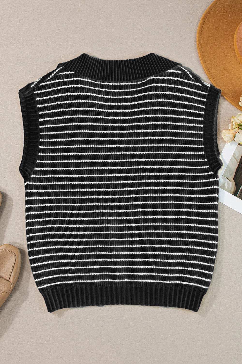 Striped Collared Neck Tank - Trendsi - Flyclothing LLC