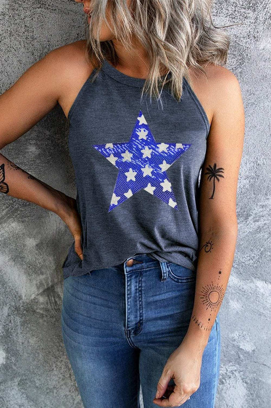Sequin Star Grecian Neck Tank - Trendsi - Flyclothing LLC