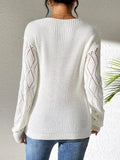 Openwork V-Neck Long Sleeve Sweater - Trendsi