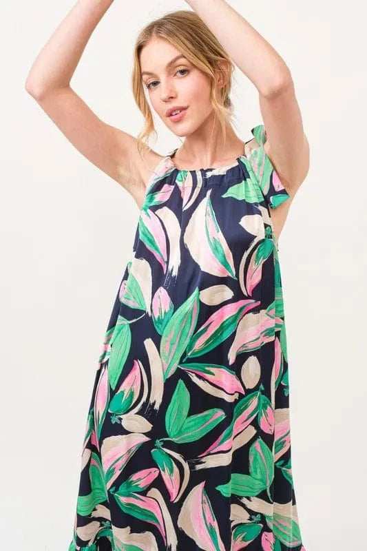 And The Why Botanical Printed Halterneck Tiered Maxi Dress - Trendsi - Flyclothing LLC