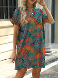 Printed Round Neck Short Sleeve Mini Dress - Trendsi - Flyclothing LLC