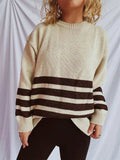 Striped Dropped Shoulder Long Sleeve Sweater - Trendsi - Flyclothing LLC